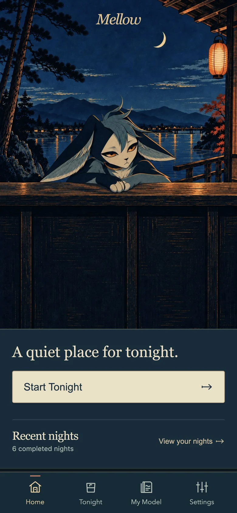Current Home screen with approved Quiet River companion.
